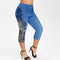 Pantalones Capri Skinny Estampados de Tela Vaquera Sintética Cintura Media