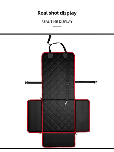 Black quilted pet car seat booster with adjustable straps and a leash attachment, designed for front seat use. - Image 16