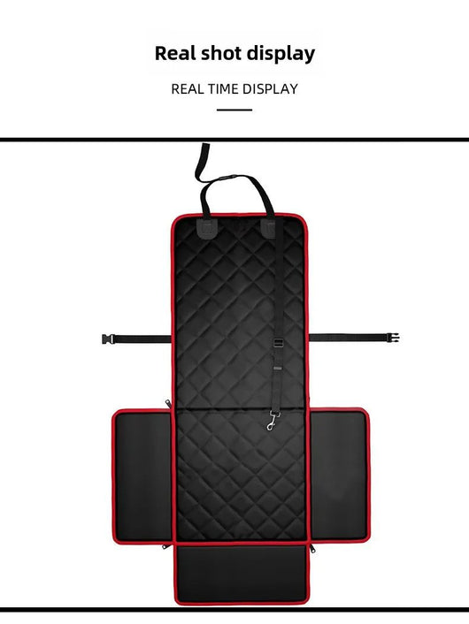 Black quilted pet car seat booster with adjustable straps and a leash attachment, designed for front seat use. - Image 16