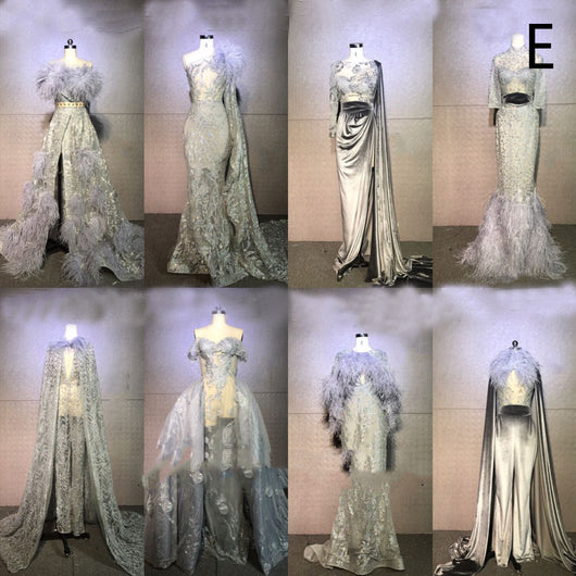 Vestidos de Presentación Gris Plata con Plumas para Mujer - Image 16