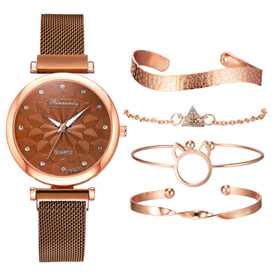 Pulsera Reloj con Cierre Magnético Floral y Malla Milanesa - Image 6