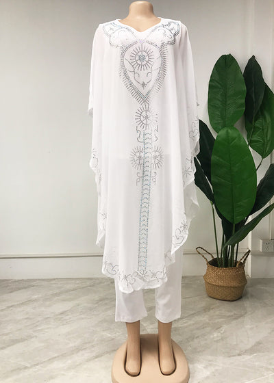 Conjunto de 3 Piezas Africano para Mujer: Blusa Chiffon Brillante y Pantalón Talla Grande - Image 5
