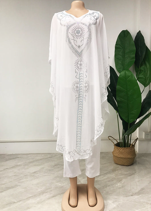 Conjunto de 3 Piezas Africano para Mujer: Blusa Chiffon Brillante y Pantalón Talla Grande - Image 5