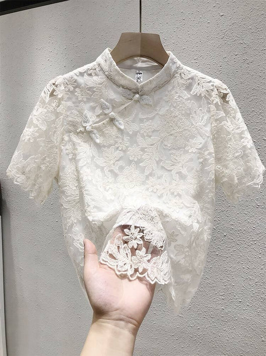 Blusa Étnica China con Encaje y Cierre de Hebilla - Image 12