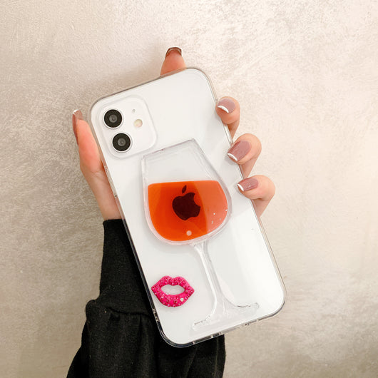 Funda para iPhone con Diseño de Labios 3D en Vidrio Líquido Rojo