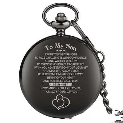 Reloj de Bolsillo Conmemorativo 'Para Mi Hijo' con Grabado de Moda Europea y Americana - Image 5
