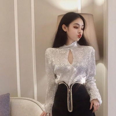 Traje Dos Piezas Elegante con Lentejuelas y Mangas Largas - Image 2