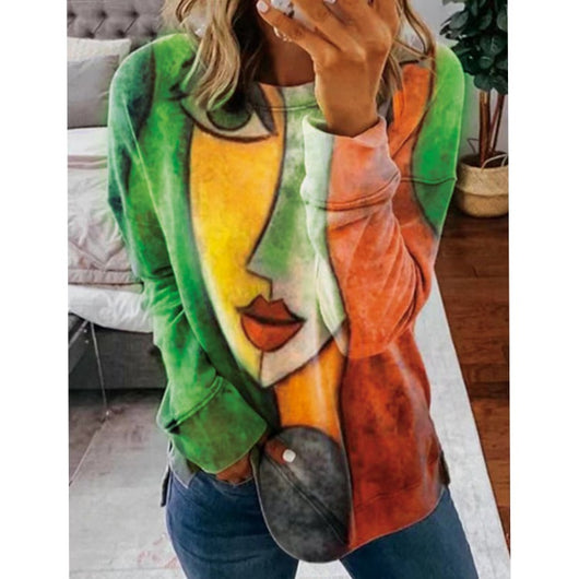 Camiseta Casual Manga Larga Cuello Redondo Estampada para Mujer - Image 6