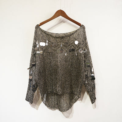 Suéter Suelto con Cuello Redondo y Mangas Murciélago Lentejuelas - Image 3