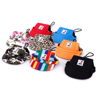 Orange pet baseball cap with ear holes and a curved brim, featuring a small patch with a dog graphic. - Image 7