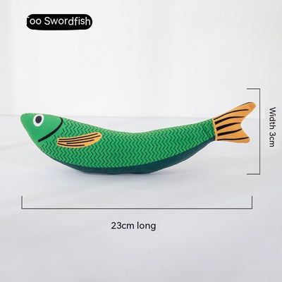 Blue star-spotted fish cat toy with orange fins and tail, 23cm long and 9cm wide, filled with catnip. - Image 11