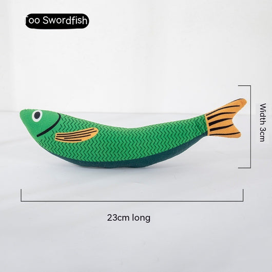 Blue star-spotted fish cat toy with orange fins and tail, 23cm long and 9cm wide, filled with catnip. - Image 11