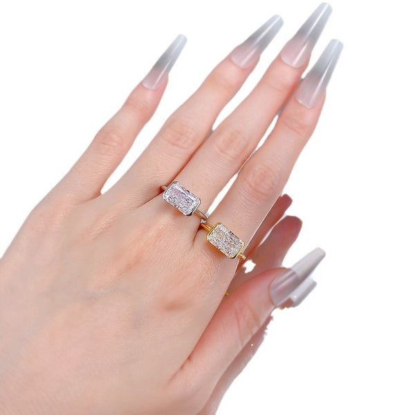 Anillo de Plata 925 con Corte de Hielo Floral Rectangular 7-11mm