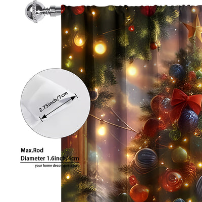 Christmas curtain with a snowy village scene, Santa Claus, flying reindeer, and piles of wrapped gifts. - Image 5