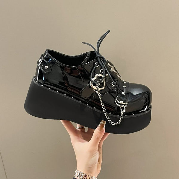 Zapatos Plataforma Punk Lolita en Cuero Negro