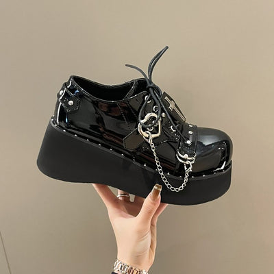 Zapatos Plataforma Punk Lolita en Cuero Negro