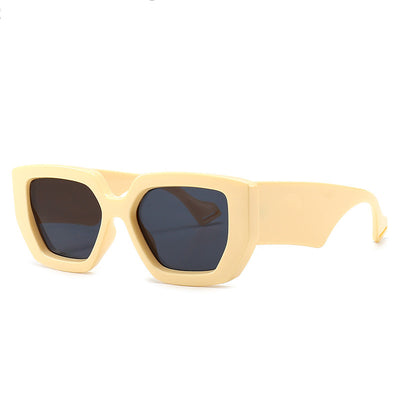 Cream wide leg sunglasses with a bold square frame and dark lenses, perfect for fashion wear and sun protection. - Image 21