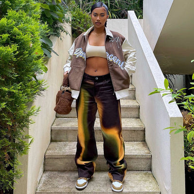 Pantalones Casuales con Estampado Degradado Arcoíris para Mujer