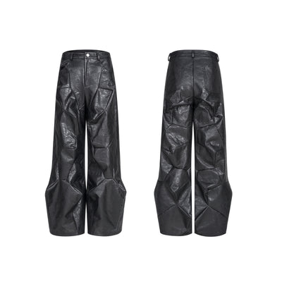 Pantalones de Cuero PU con Costuras Deconstruidas para Hombre - Otoño - Image 12