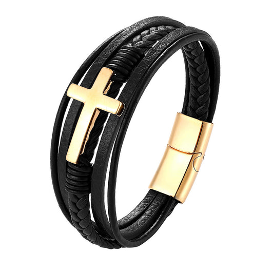 Pulsera Tejida Acero Inoxidable Dorado Negro Multicapa - Image 10