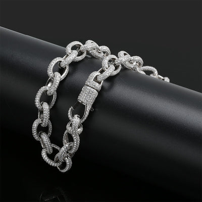 Collar Cadena Hip Hop Botón Ovalado Retorcido con Circonitas Incrustadas para Hombre - Image 15