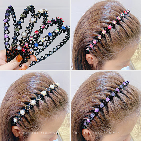 Diadema Fina con Rhinestones y Diseño Ondulado Antideslizante