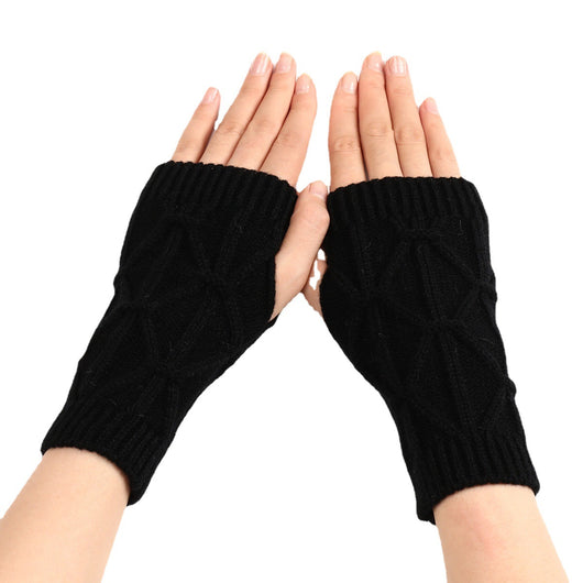 Guantes de Lana Tejida sin Dedos con Diseño Rombo para Abrigar - Image 2