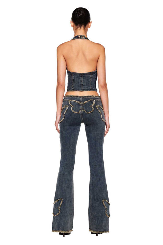 Jeans Slim Fit Retro con Bordado de Mariposas para Mujer - Image 12