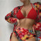 Conjunto de Bikini Tres Piezas con Blusa de Malla Estampada