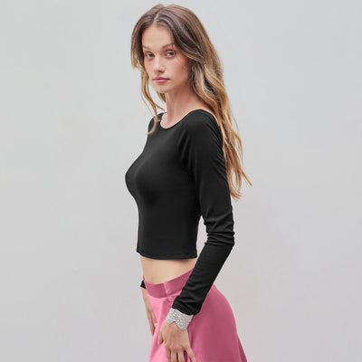 Blusa Espalda Descubierta Ajustada para Otoño e Invierno - Image 2