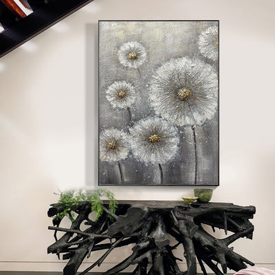 Cuadro Óleo Texturizado Flores Blancas sobre Lienzo Gris - Arte Moderno para el Hogar - Image 3