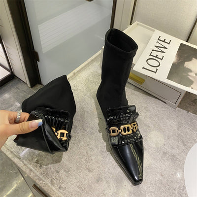 Botas Martin de Cuero Charol con Calcetines de Lana - Botines Planos Elegantes - Image 10