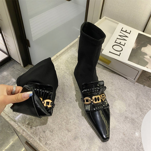 Botas Martin de Cuero Charol con Calcetines de Lana - Botines Planos Elegantes - Image 10
