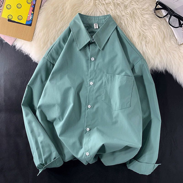 Camisa Drapeada de Manga Larga Color Sólido para Hombre