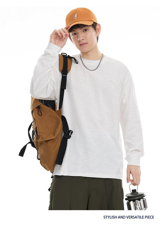 Camiseta de Algodón Pima con Bordado Minimalista - Manga Larga Cuello Redondo - Image 16