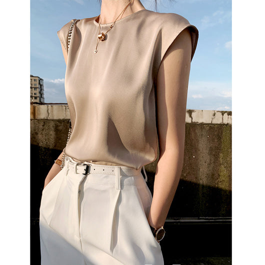 Blusa de Satén sin Mangas con Tirantes Finos - Cuello Redondo para Verano - Image 2