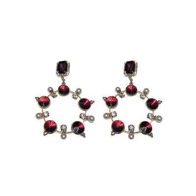 Aretes Circulares de Diamante Brillante con Perla de Cristal - Image 9