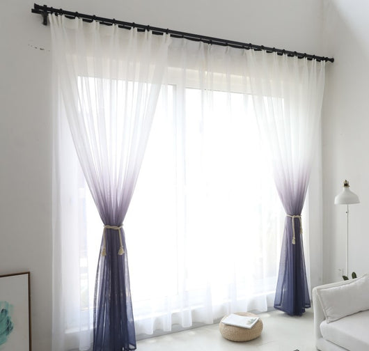 Green and white gradient sheer curtains made of polyester fiber, offering half shading for a modern room. - Image 20