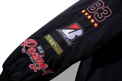 Chaqueta Motociclista Retro con Parches Bordados Hip Hop Street Racing - Image 13