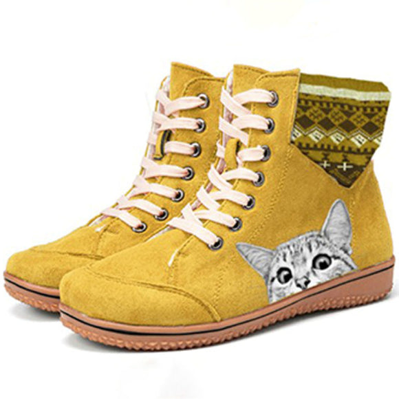 Botas Martin de Cordones con Suela Plana y Lana para Mujer