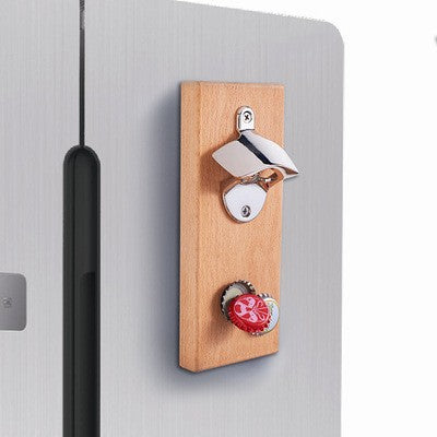 Abridor de Botellas de Madera Colgante para Refrigerador con Destornillador