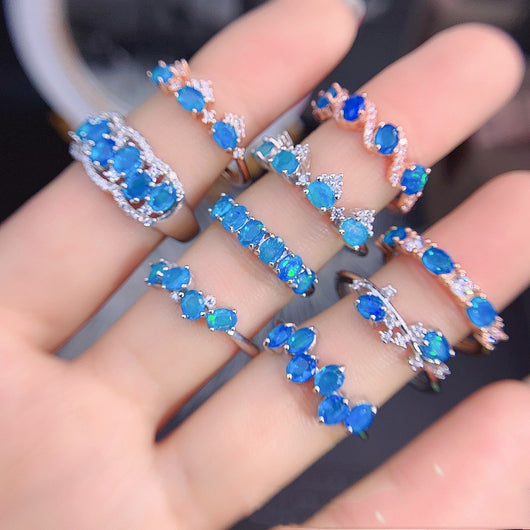 Anillo de Ópalo Azul Natural en Plata para Mujer - Image 9