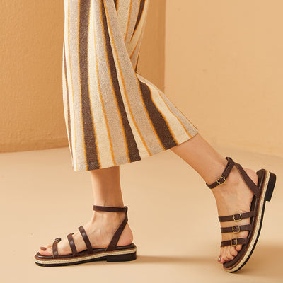 Sandalias Retro con Tira Cruzada y Tacón Grueso para Mujer