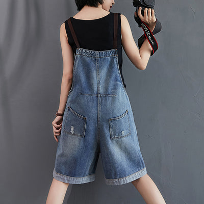 Pantalón Corto Overol Denim Suelto para Mujer - Image 9