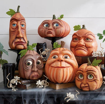 Set de 6 Calabazas Decorativas para Halloween - Decoración de Jardín y Barra Temática
