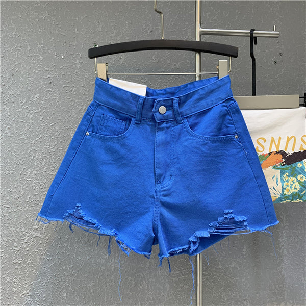 Pantalones Denim Anchos con Rotos y Orilla Cruda