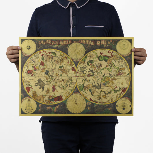 Mapa de Constelaciones Antiguas - Lámina Decorativa 12 Zodiacos en Papel Kraft - Image 10