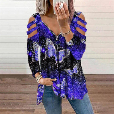 Blusa Manga Larga con Escote V y Estampado de Mariposas - Image 10