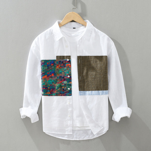 Camisa Holgada Hombre Joven Diseño Casual en Algodón y Lino
