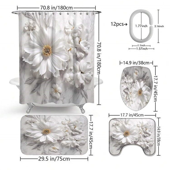 Cortina de Baño Impermeable con Diseño Floral Elegante
